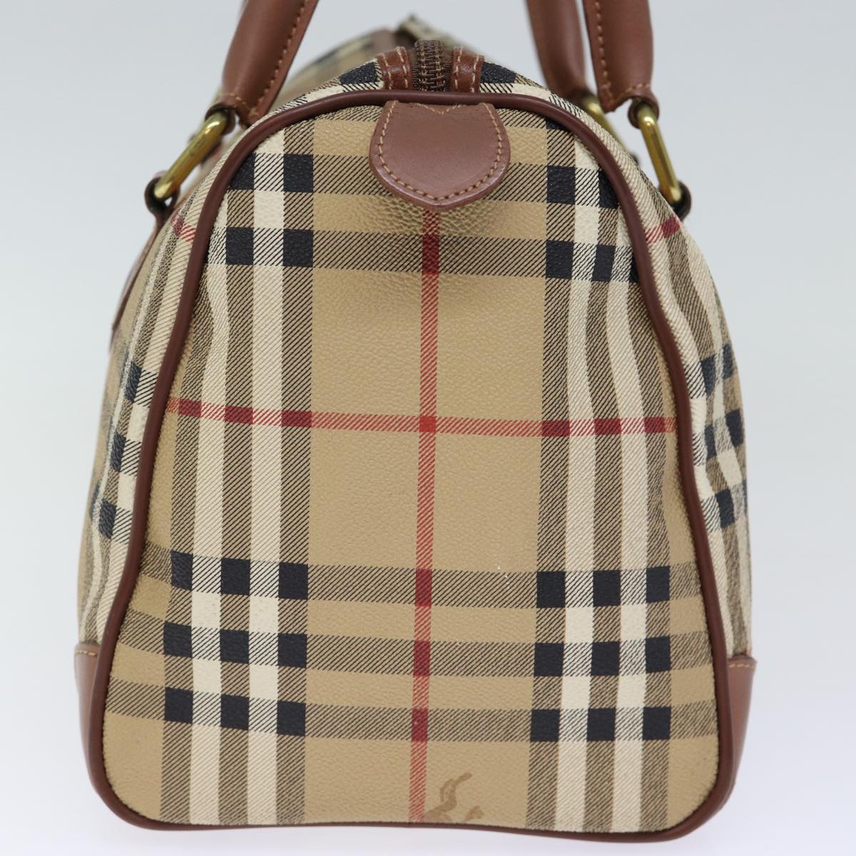 Burberrys Nova Check Boston Bag PVC Leather Beige Auth yk12128