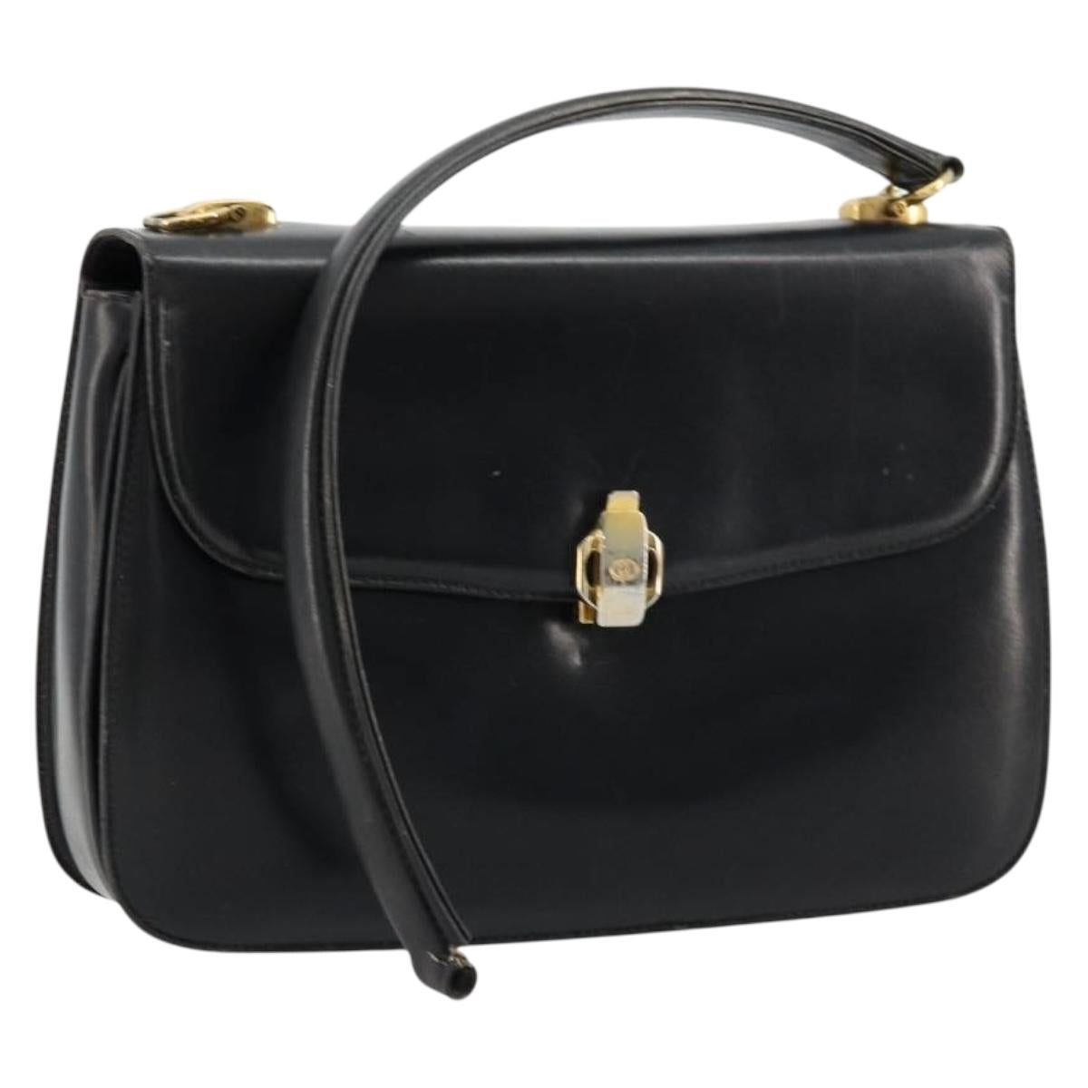GUCCI Hand Bag Leather Black Auth yk12169