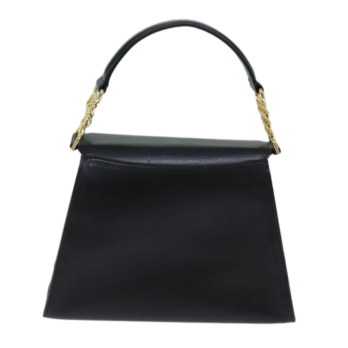 VALENTINO Chain Hand Bag Leather Black Auth yk12215