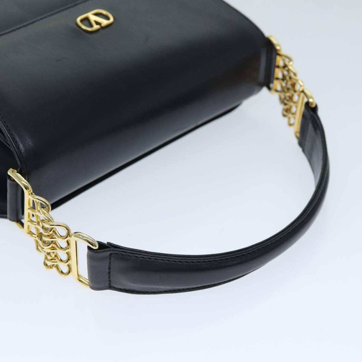 VALENTINO Chain Hand Bag Leather Black Auth yk12215