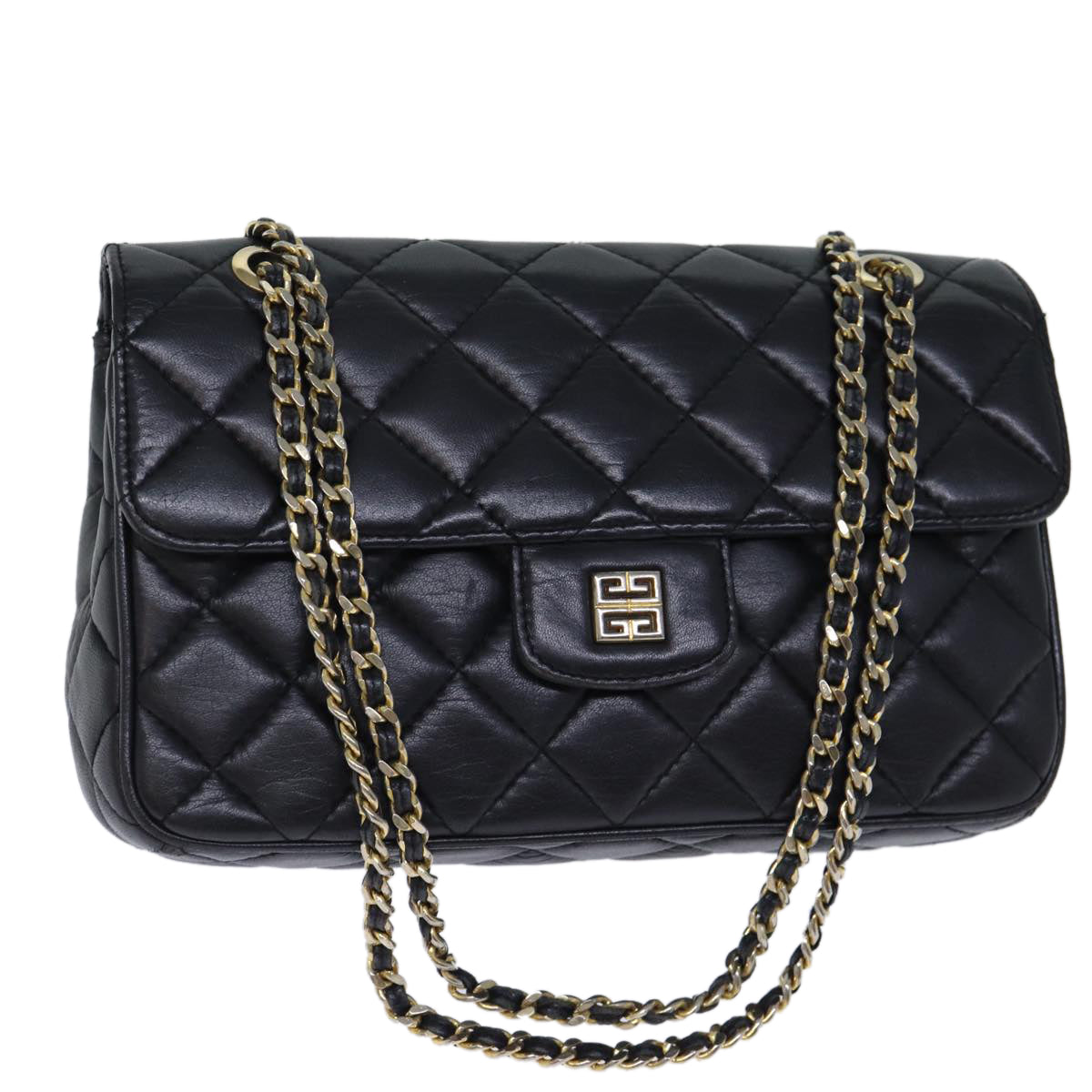 GIVENCHY Quilted Chain Shoulder Bag Leather Black Auth yk12231