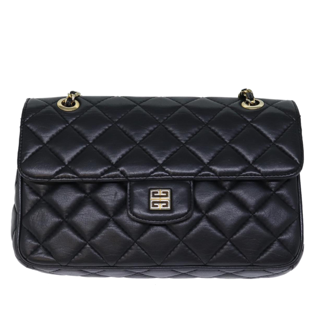 GIVENCHY Quilted Chain Shoulder Bag Leather Black Auth yk12231