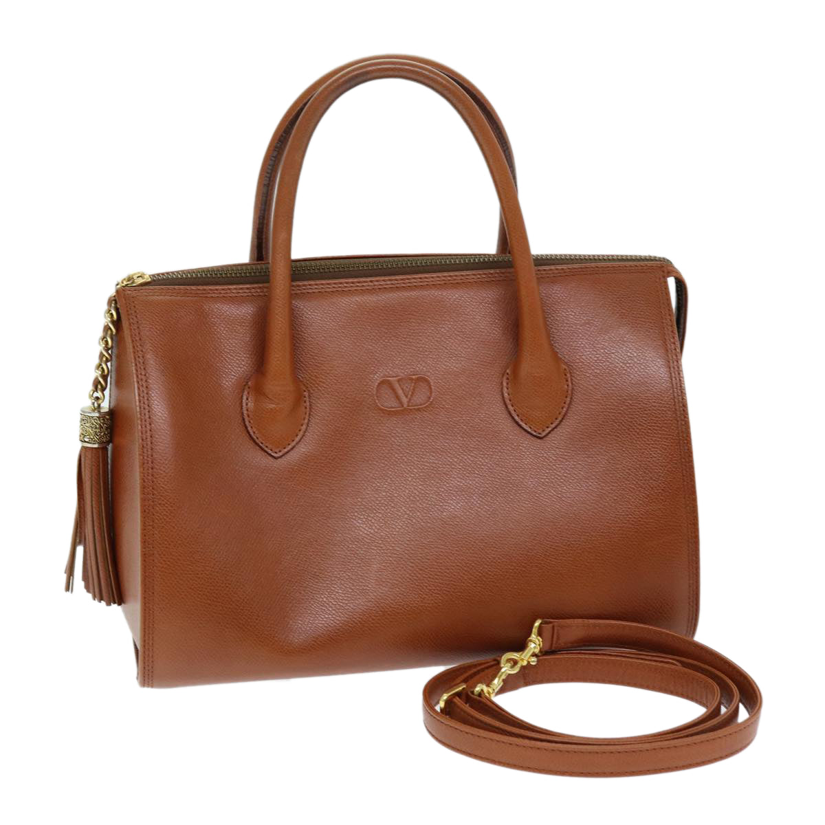 VALENTINO Hand Bag Leather 2way Brown Auth yk12293