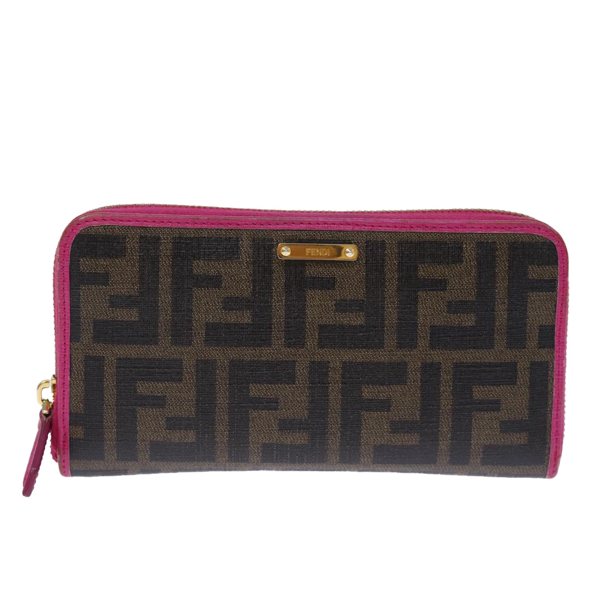 FENDI Zucca Canvas Long Wallet Black Brown Auth yk12323