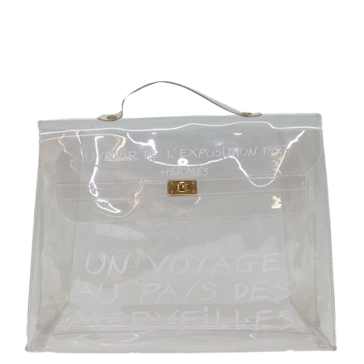 HERMES Vinyl Kelly Hand Bag Vinyl Clear Auth yk12370