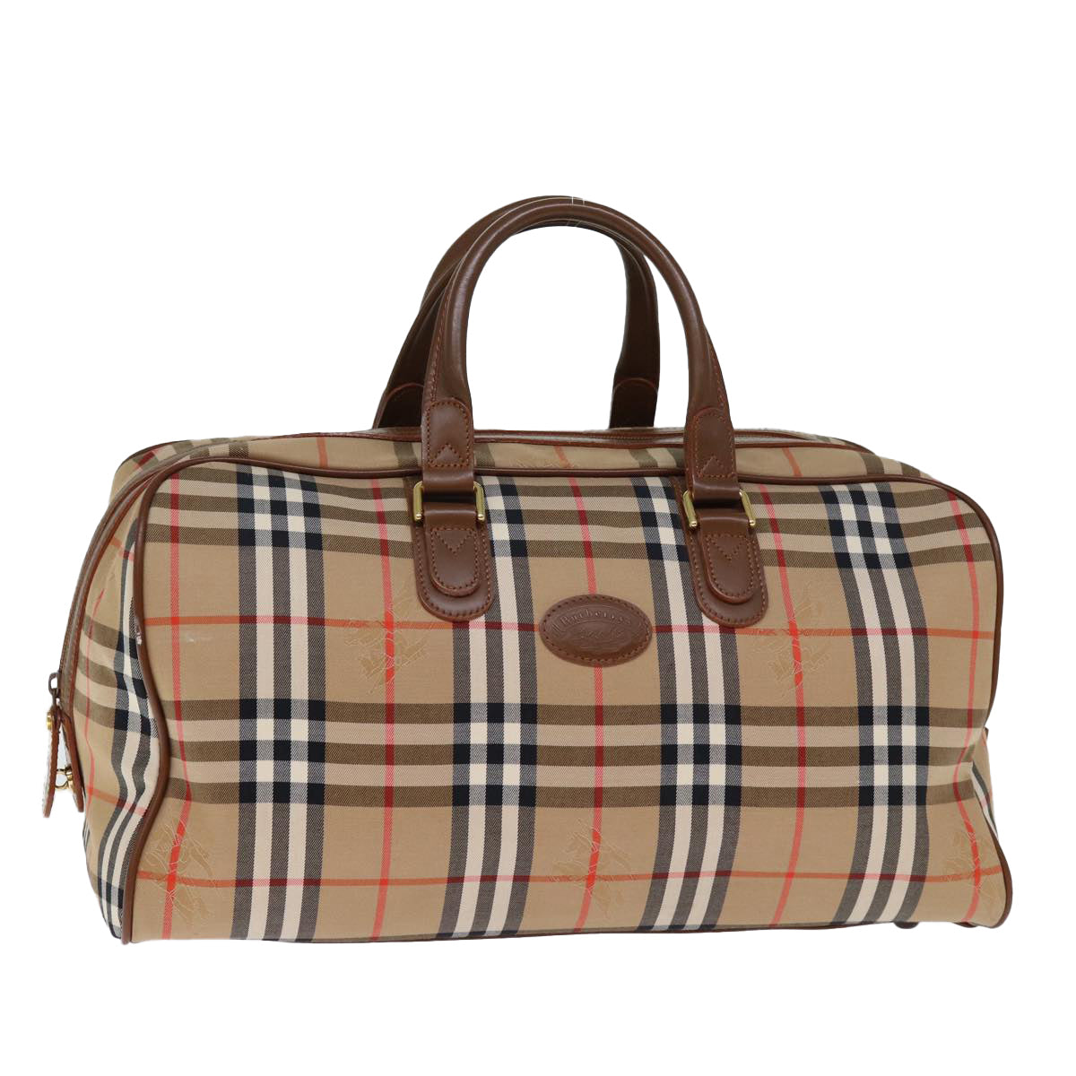 Burberrys Nova Check Boston Bag Canvas Beige Auth yk12463