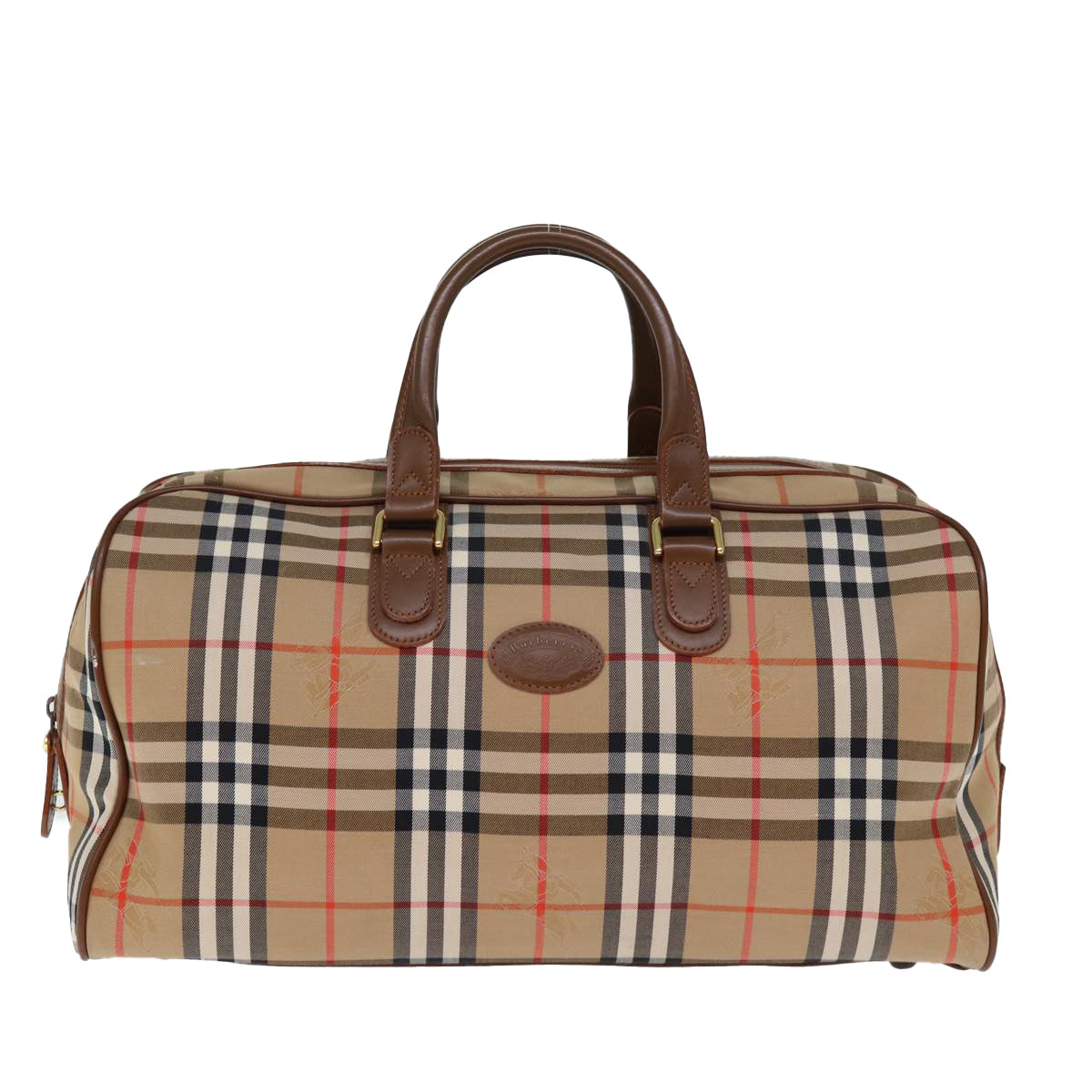 Burberrys Nova Check Boston Bag Canvas Beige Auth yk12463