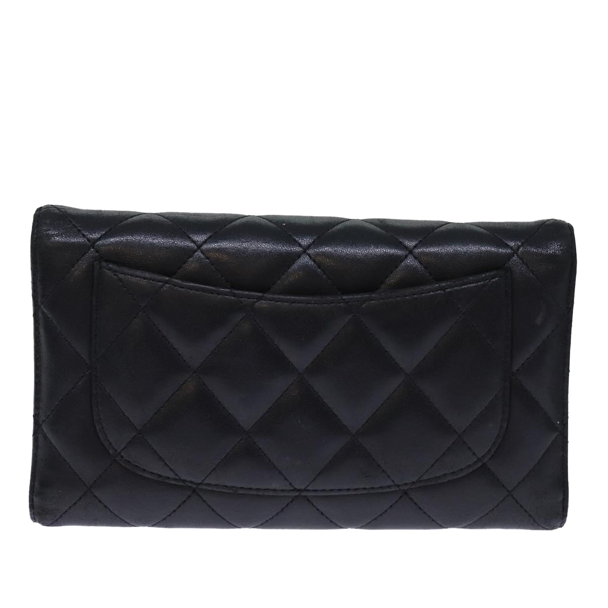 CHANEL Matelasse Long Wallet Lamb Skin Black CC Auth yk12499