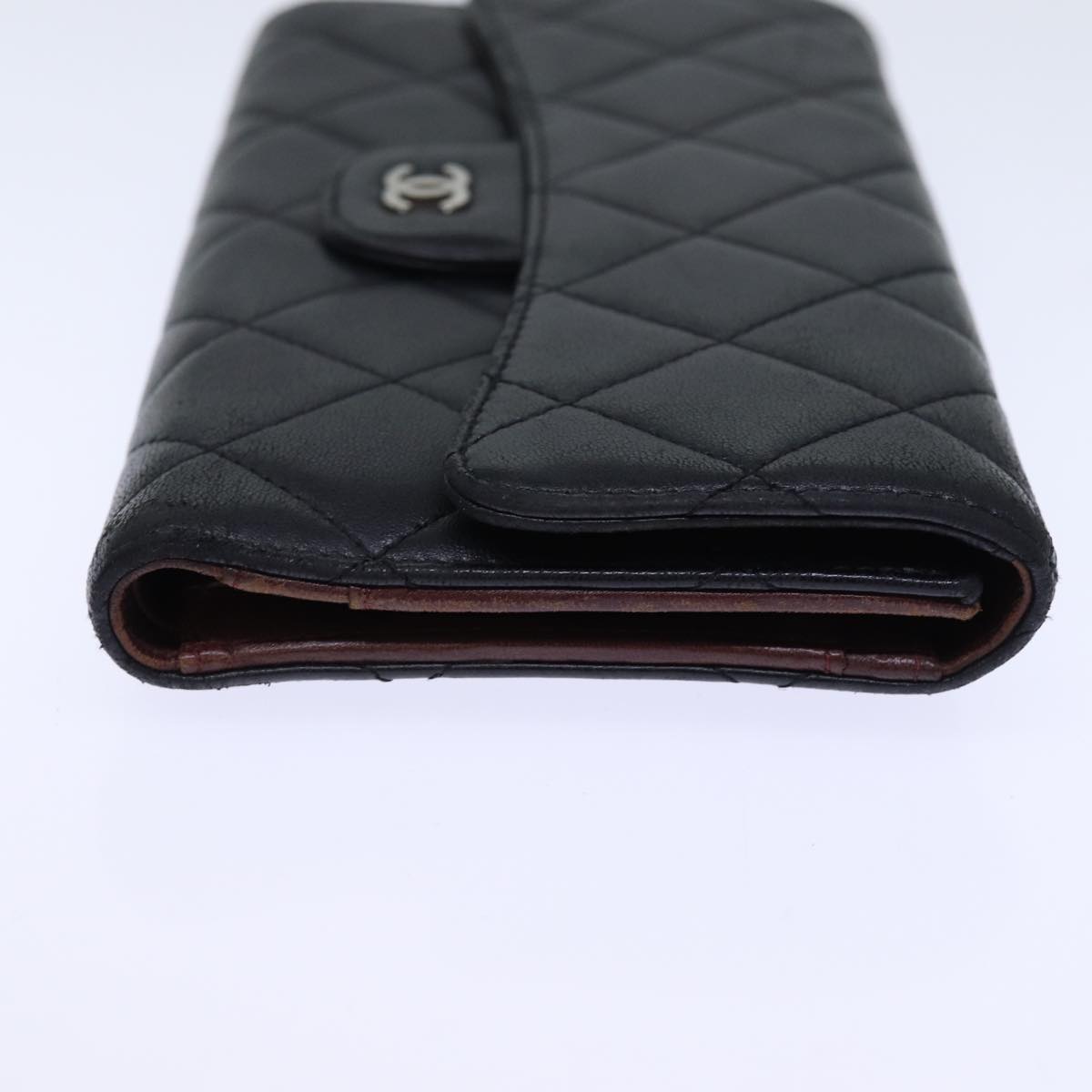 CHANEL Matelasse Long Wallet Lamb Skin Black CC Auth yk12499