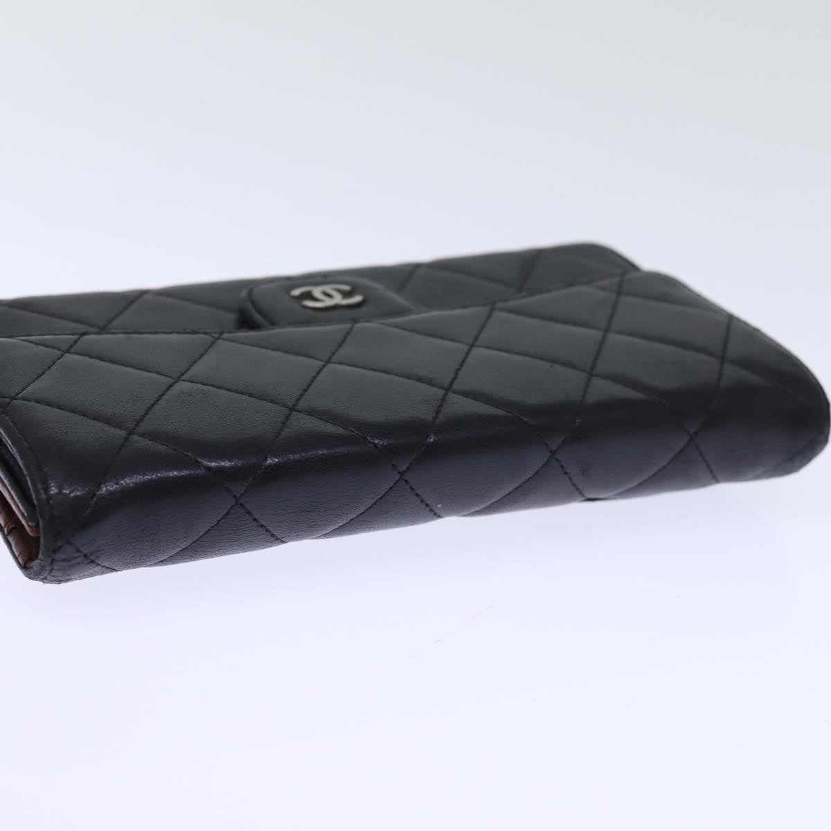 CHANEL Matelasse Long Wallet Lamb Skin Black CC Auth yk12499