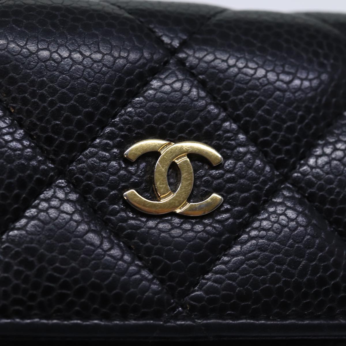 CHANEL Matelasse Long Wallet Caviar Skin Black CC Auth yk12519