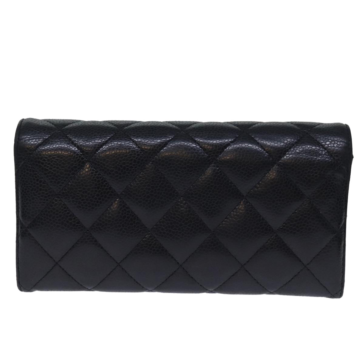 CHANEL Matelasse Long Wallet Caviar Skin Black CC Auth yk12519