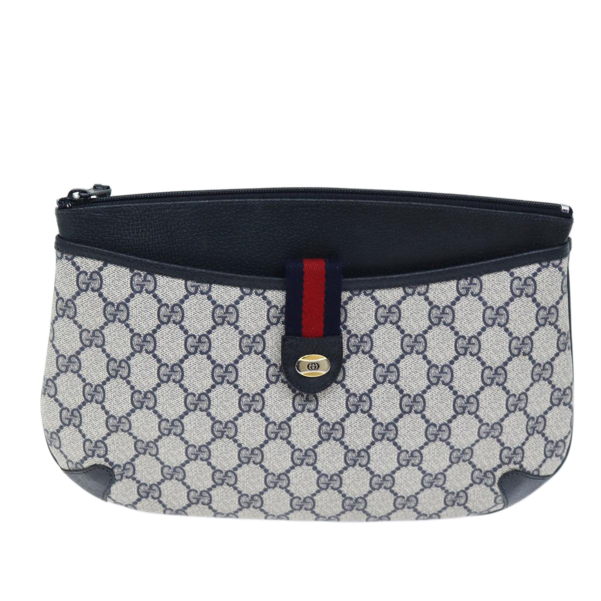 GUCCI GG Supreme Sherry Line Shoulder Bag PVC Navy Red 904 02 026 Auth yk12549