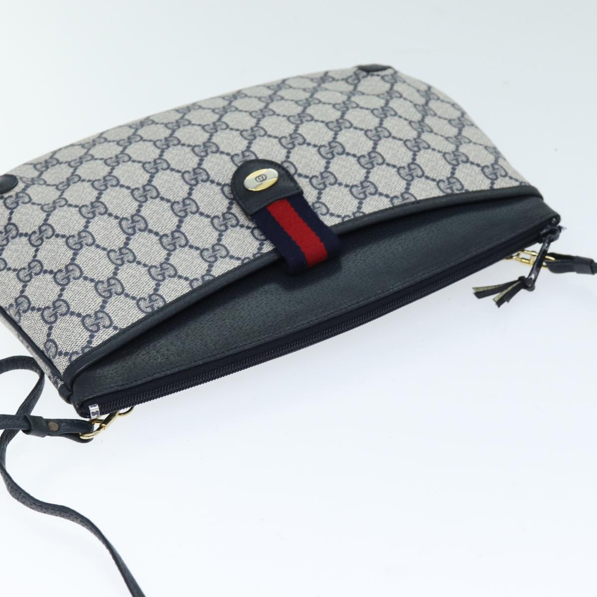 GUCCI GG Supreme Sherry Line Shoulder Bag PVC Navy Red 904 02 026 Auth yk12549