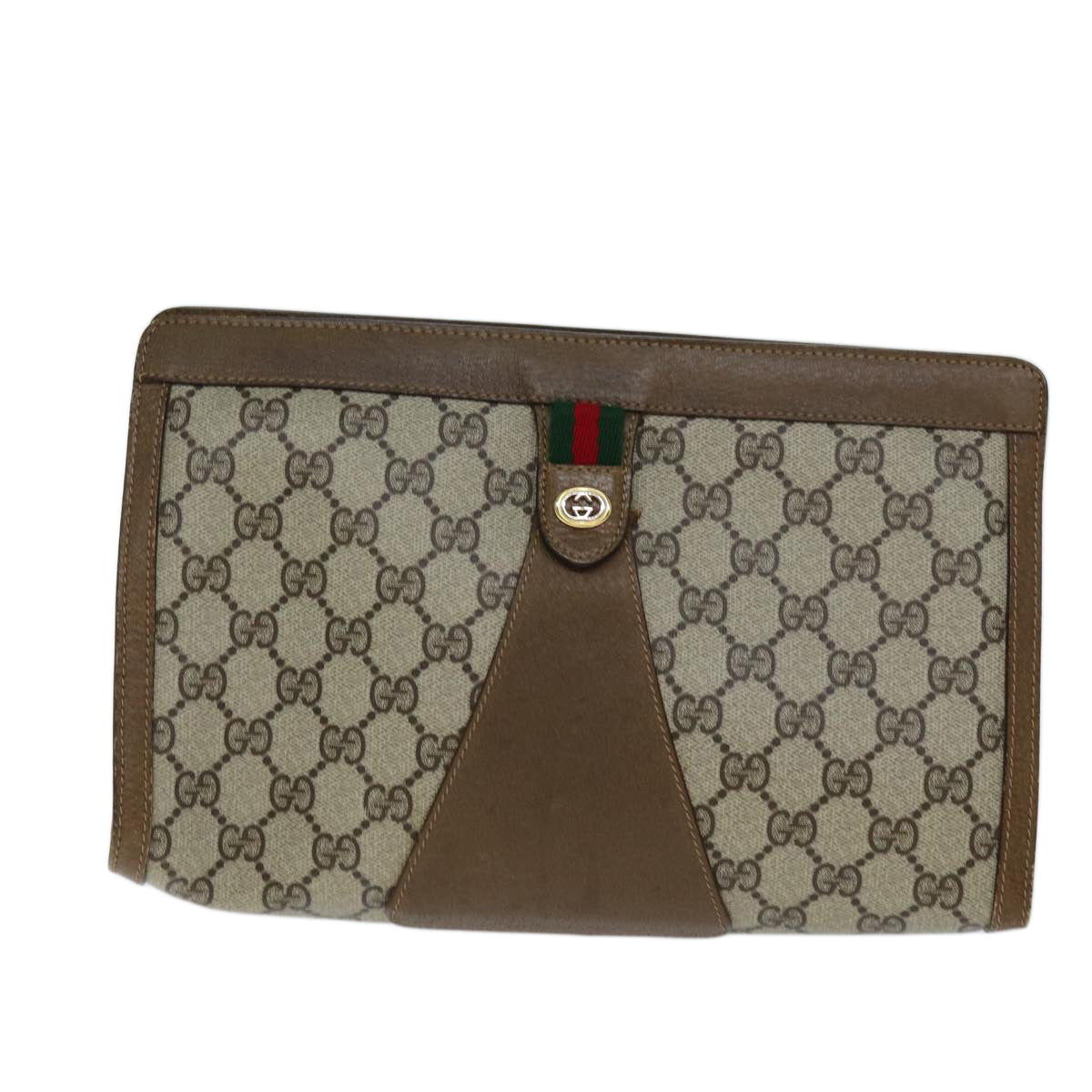 GUCCI GG Supreme Web Sherry Line Clutch Bag PVC Beige Red 89 01 033 Auth yk12556