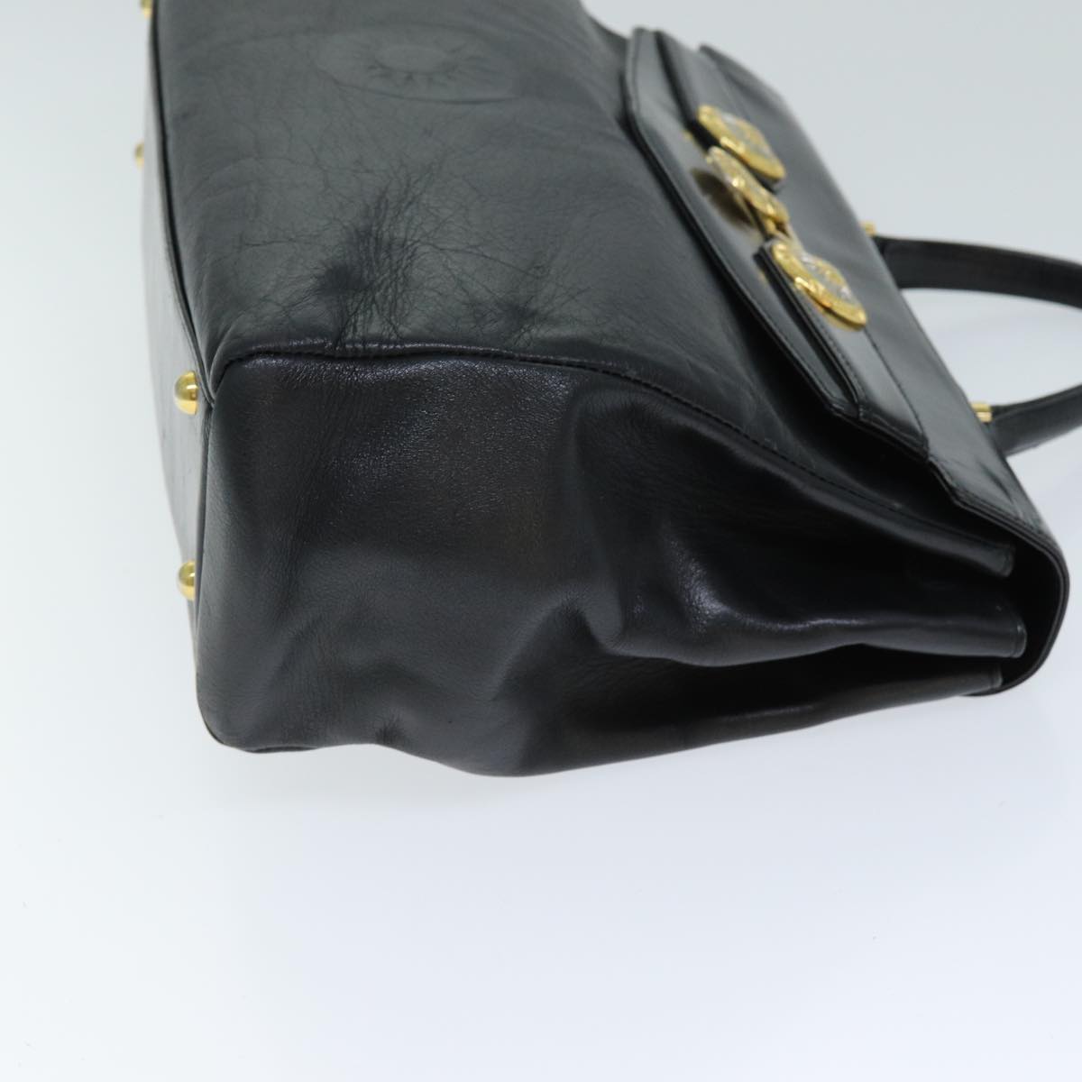 VERSACE Hand Bag Leather Black Auth yk12599