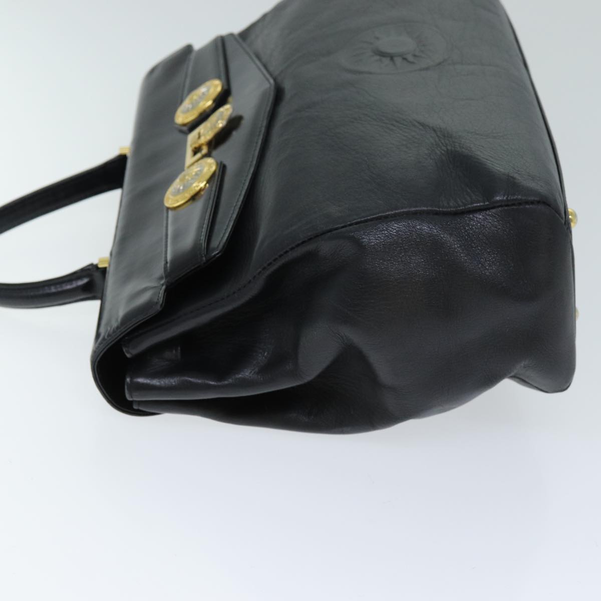 VERSACE Hand Bag Leather Black Auth yk12599