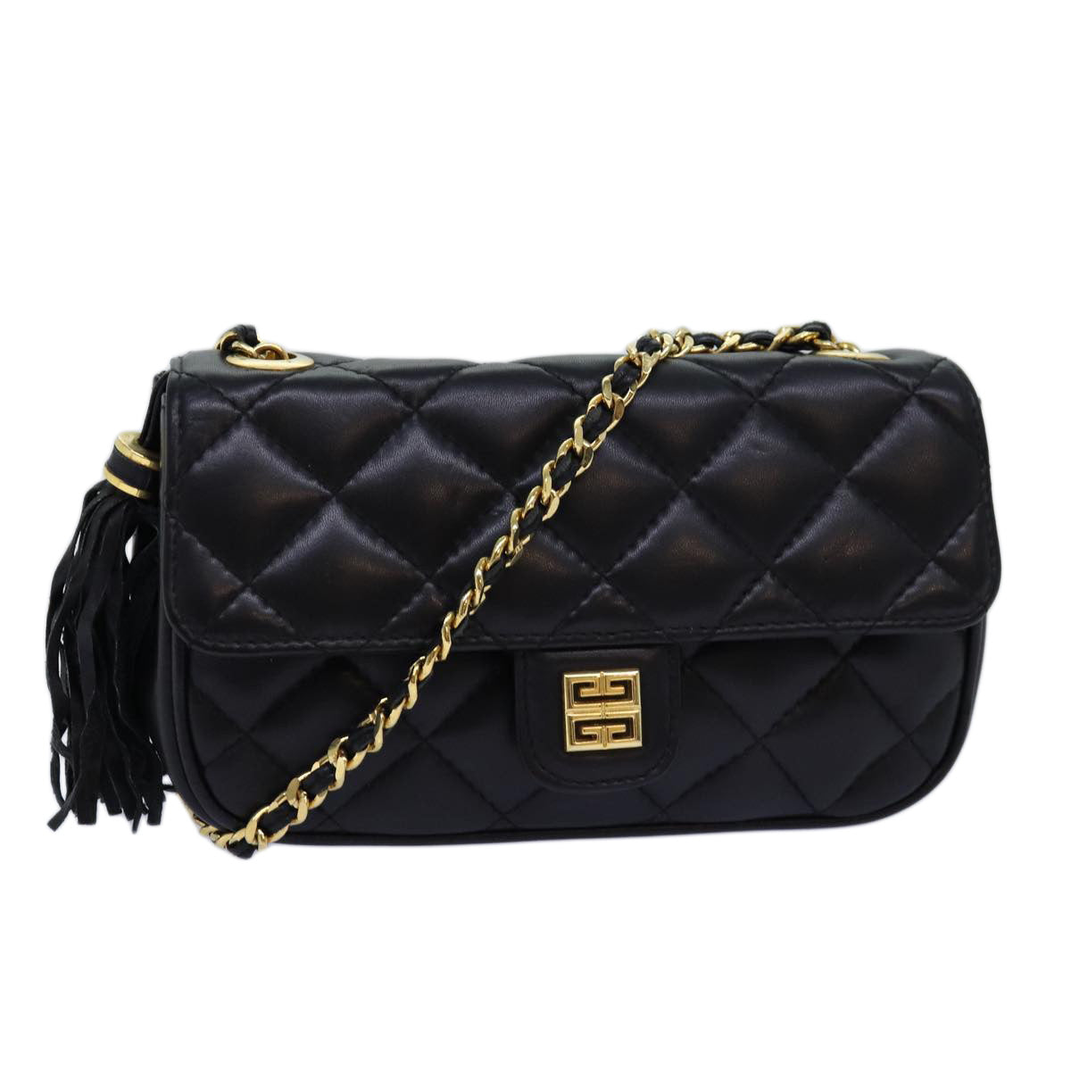 GIVENCHY Quilted Chain Shoulder Bag Leather Black Auth yk12643