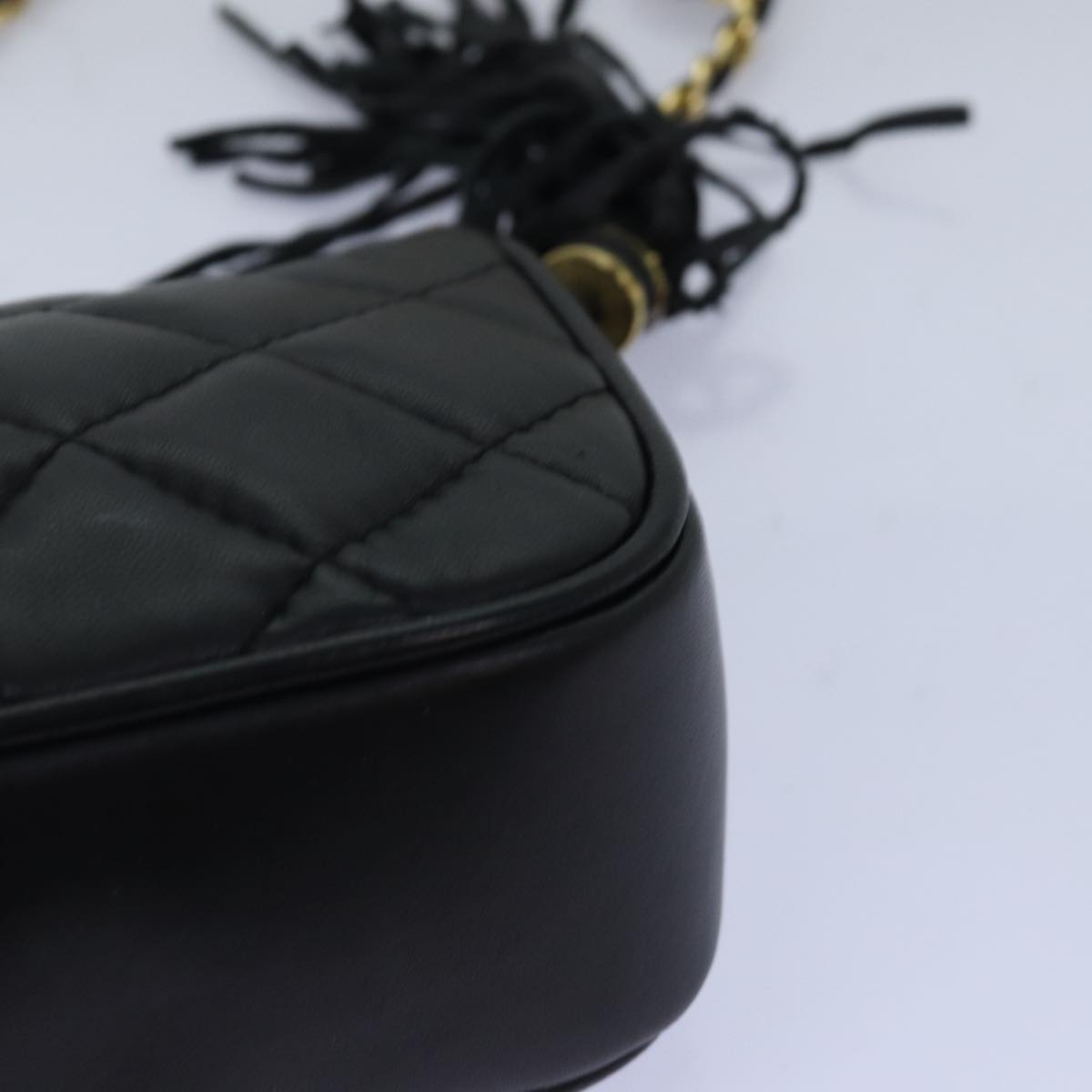 GIVENCHY Quilted Chain Shoulder Bag Leather Black Auth yk12643