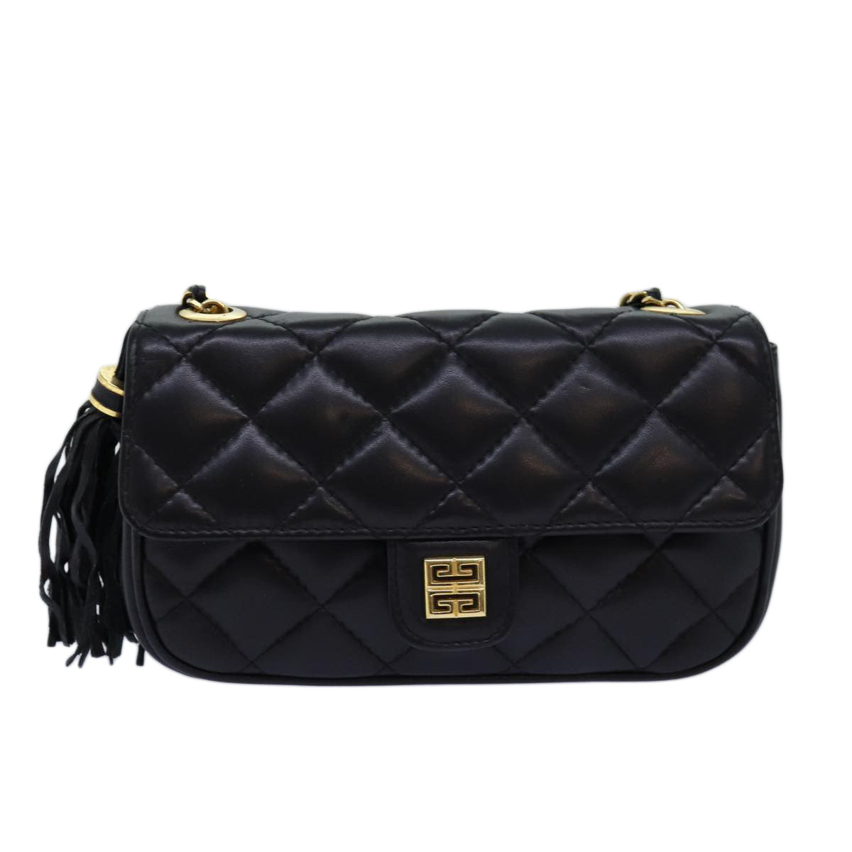 GIVENCHY Quilted Chain Shoulder Bag Leather Black Auth yk12643