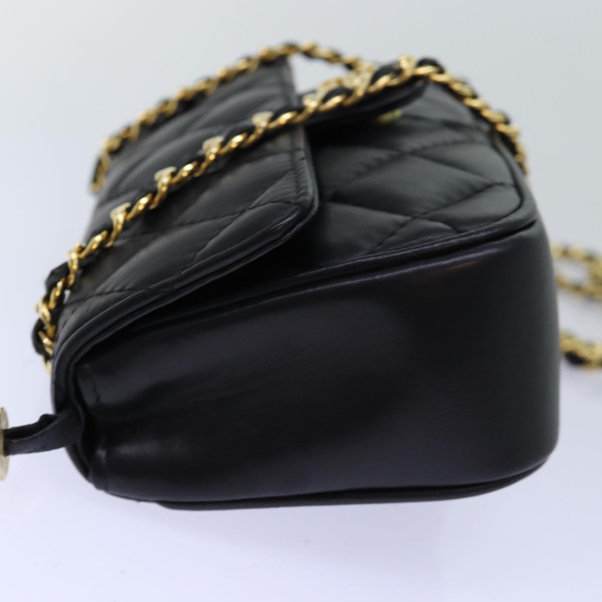 GIVENCHY Quilted Chain Shoulder Bag Leather Black Auth yk12643