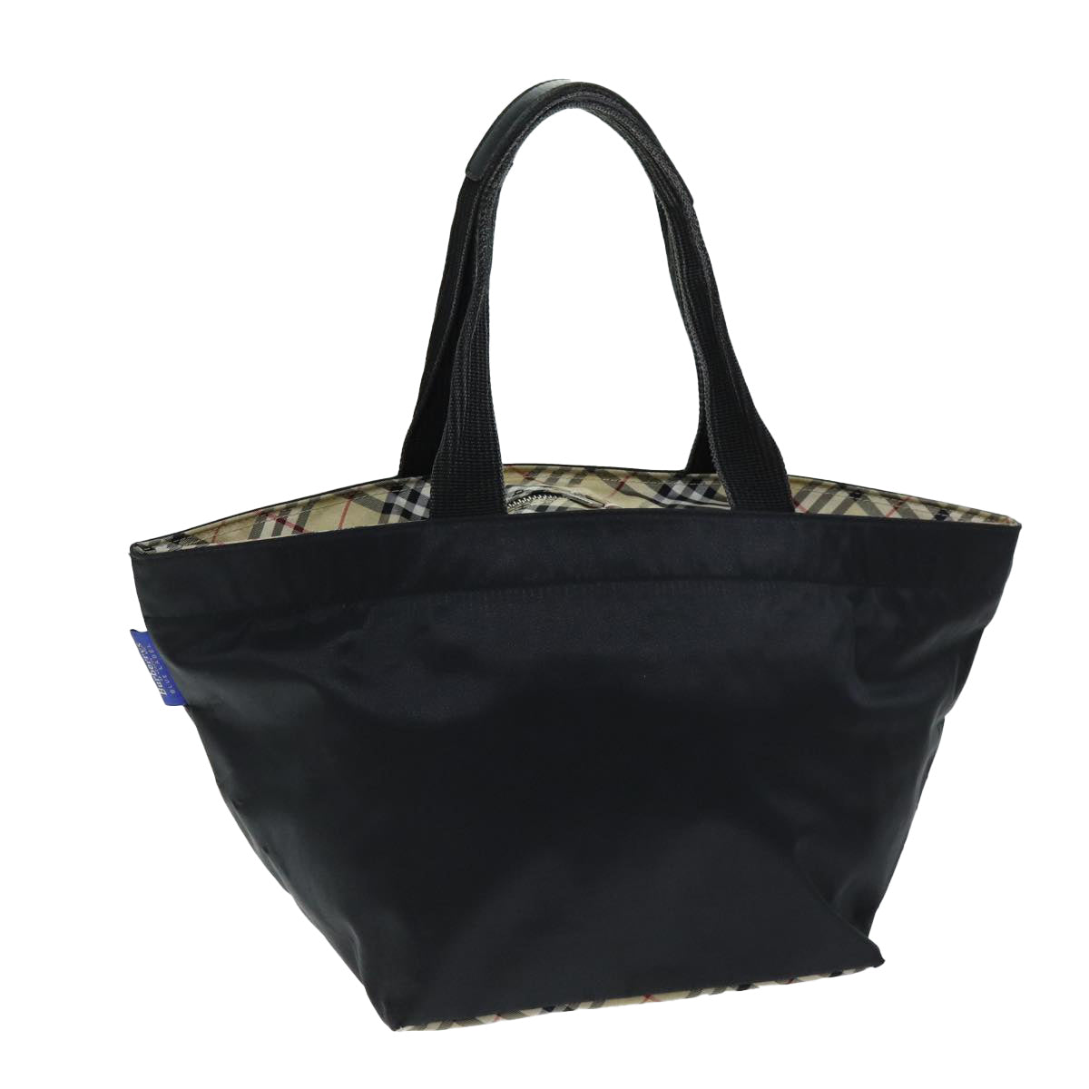 Burberrys Nova Check Blue Label Tote Bag Nylon Black Auth yk12675