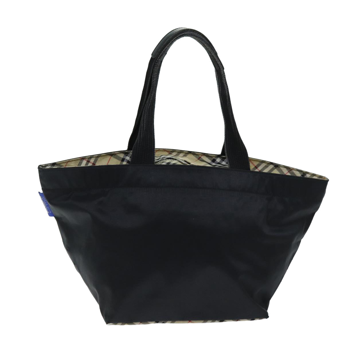 Burberrys Nova Check Blue Label Tote Bag Nylon Black Auth yk12675