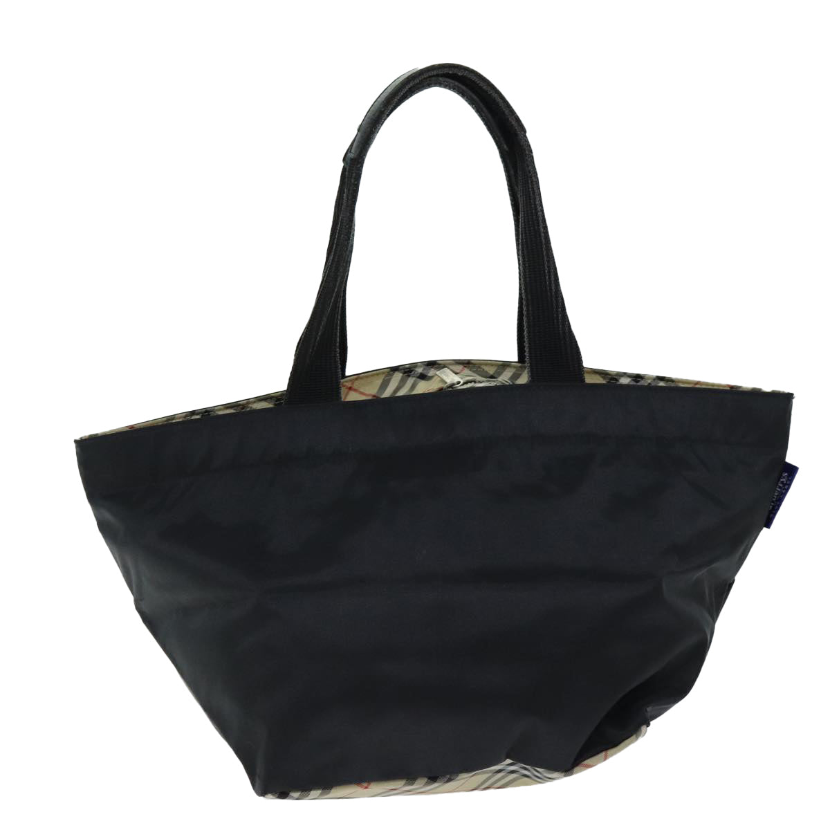 Burberrys Nova Check Blue Label Tote Bag Nylon Black Auth yk12675