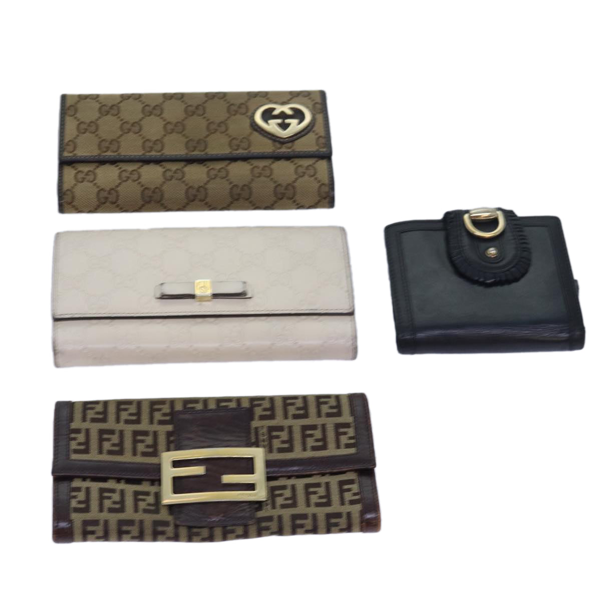 FENDI Gucci GG Canvas Wallet Leather 4Set Black Beige white Auth yk12710