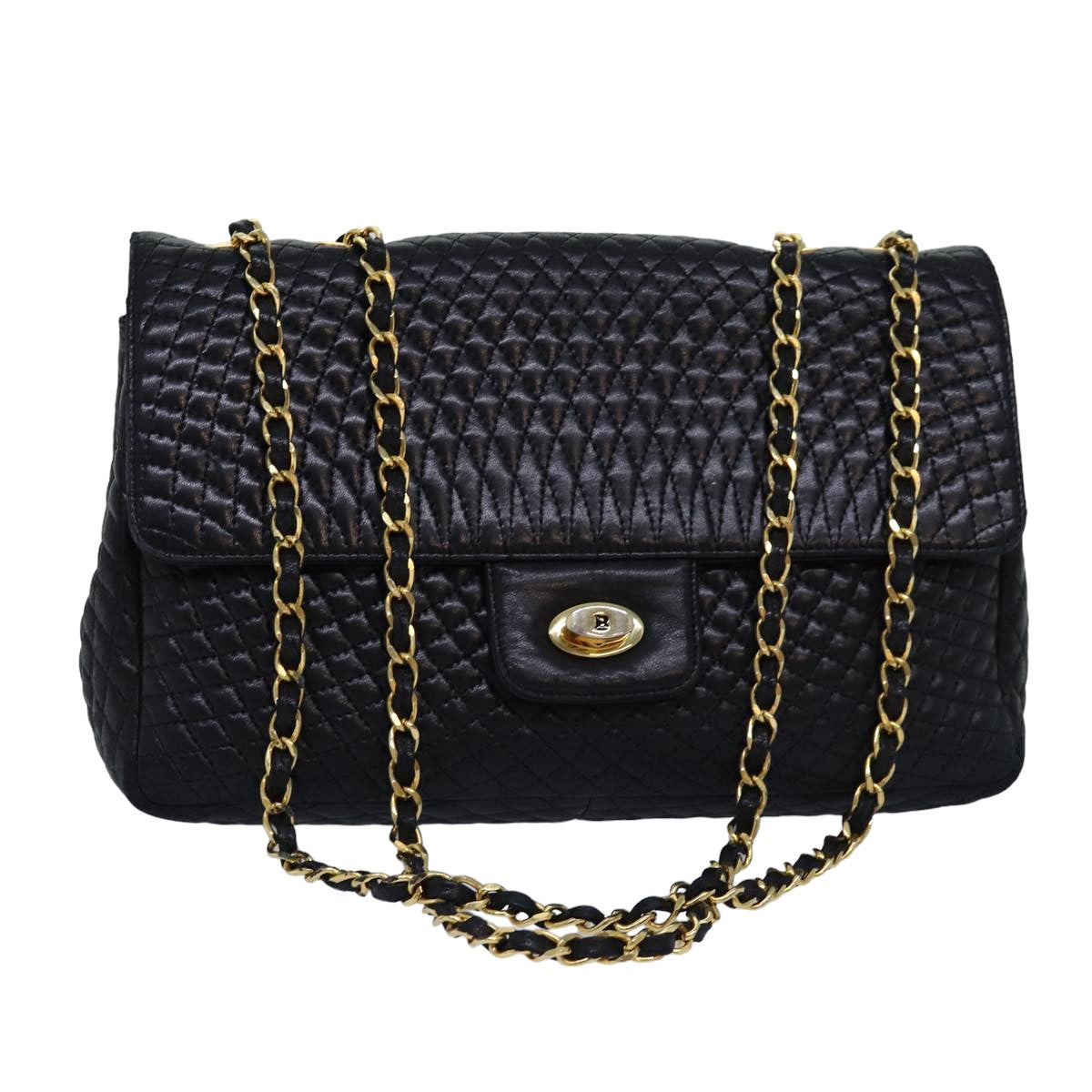 BALLY Quilted Chain Shoulder Bag Leather Black Auth yk12718