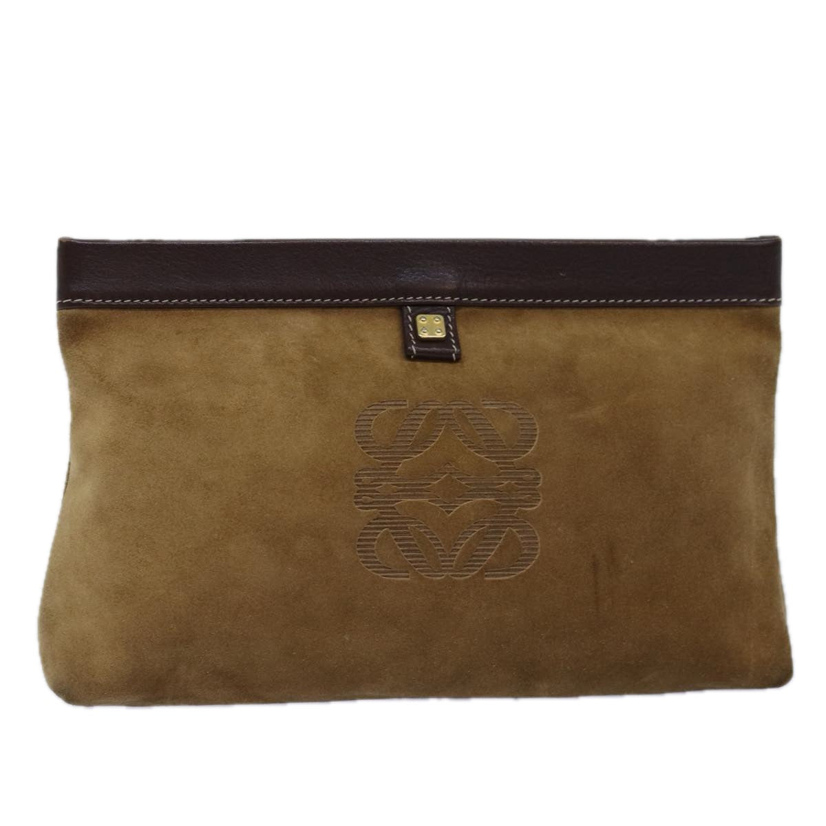 LOEWE Anagram Pouch Suede Beige Auth yk12850