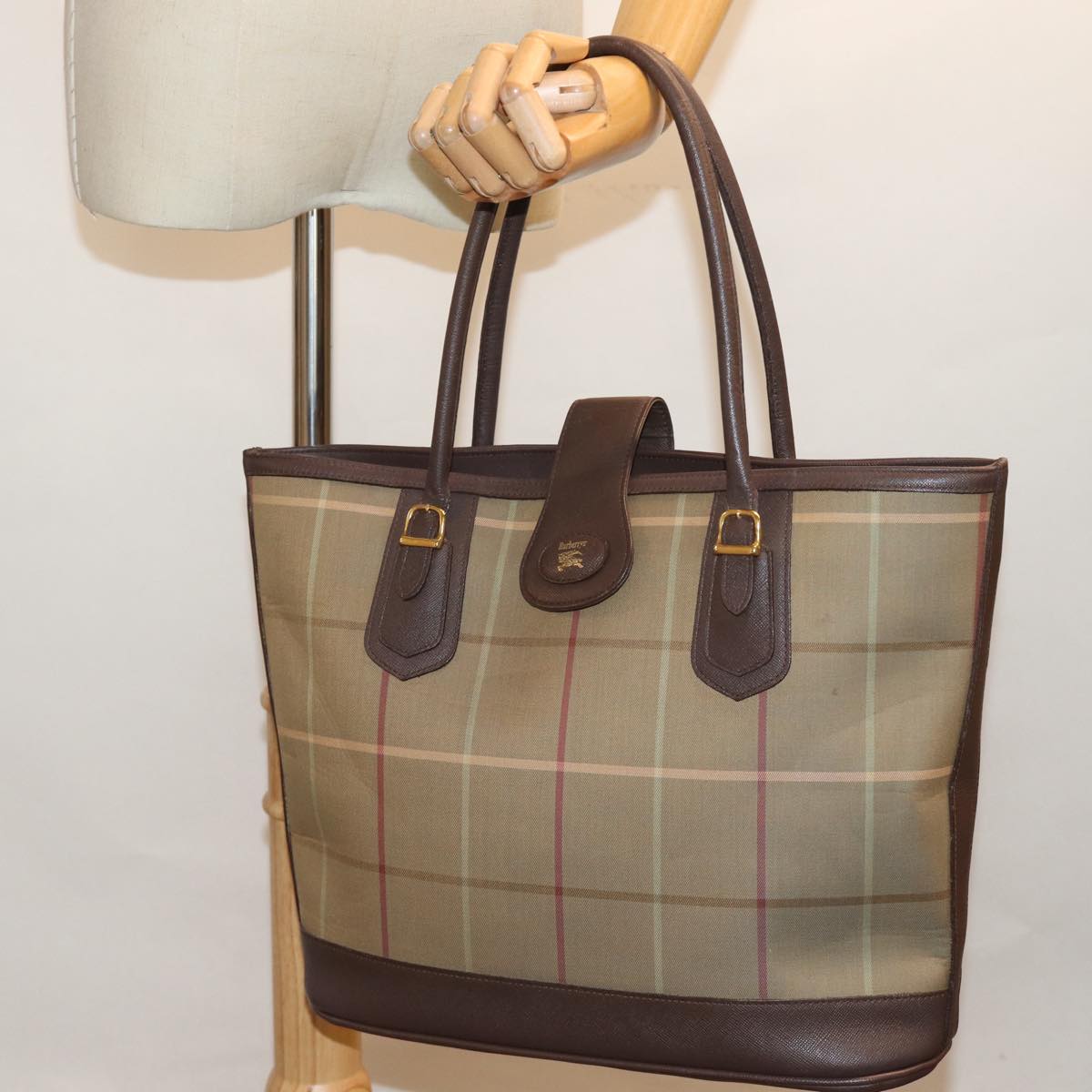 Burberrys Nova Check Tote Bag Canvas Beige Auth yk12860