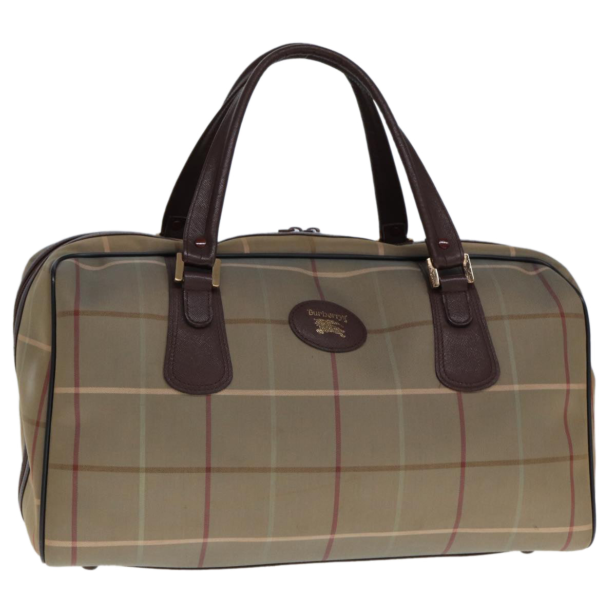 Burberrys Nova Check Boston Bag Canvas Beige Auth yk12869