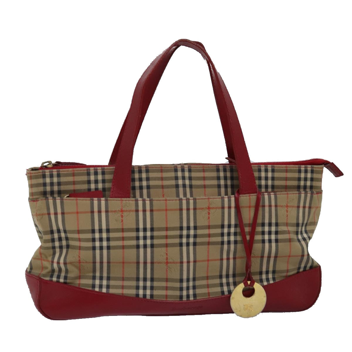 Burberrys Nova Check Hand Bag Canvas Beige Red Auth yk12931