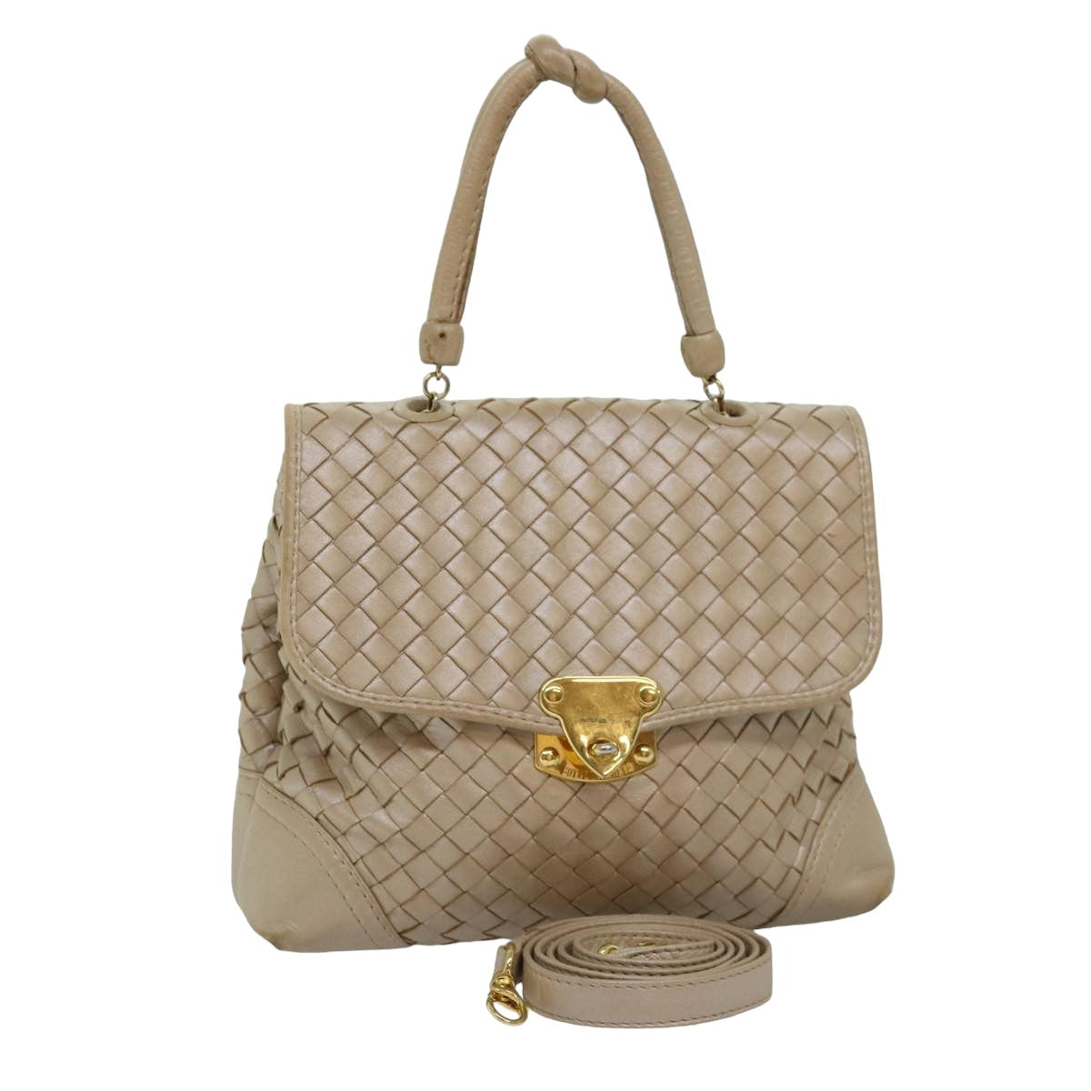 BOTTEGA VENETA INTRECCIATO Hand Bag Leather 2way Beige Auth yk13011