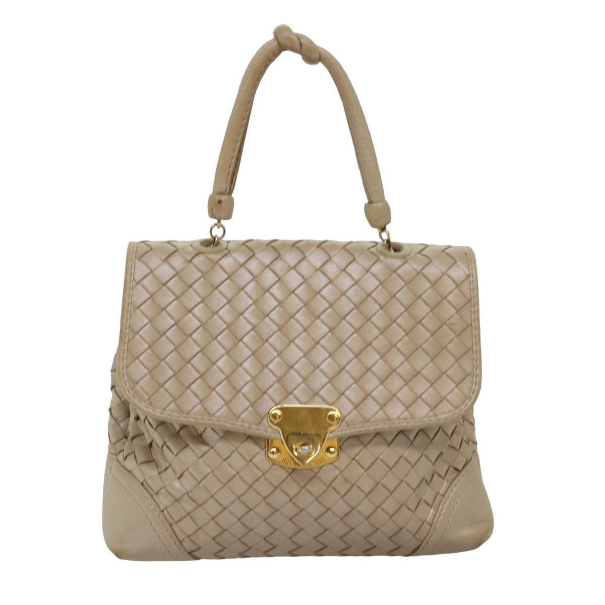 BOTTEGA VENETA INTRECCIATO Hand Bag Leather 2way Beige Auth yk13011