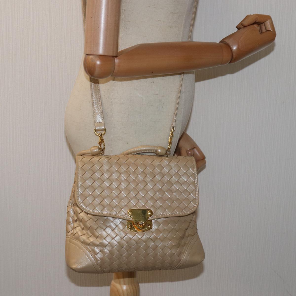 BOTTEGA VENETA INTRECCIATO Hand Bag Leather 2way Beige Auth yk13011