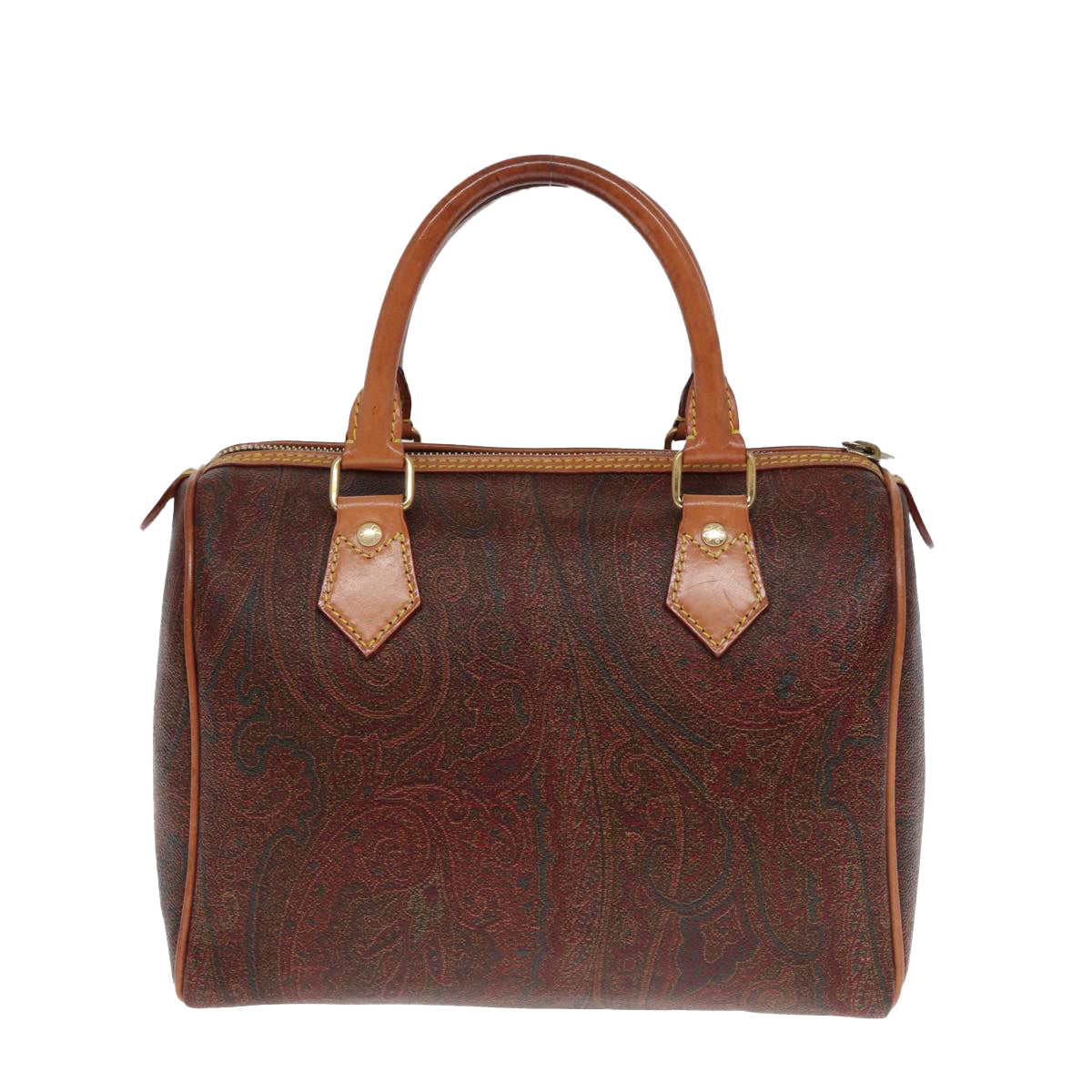 ETRO Paisley Boston Bag PVC Leather Brown Auth yk13070