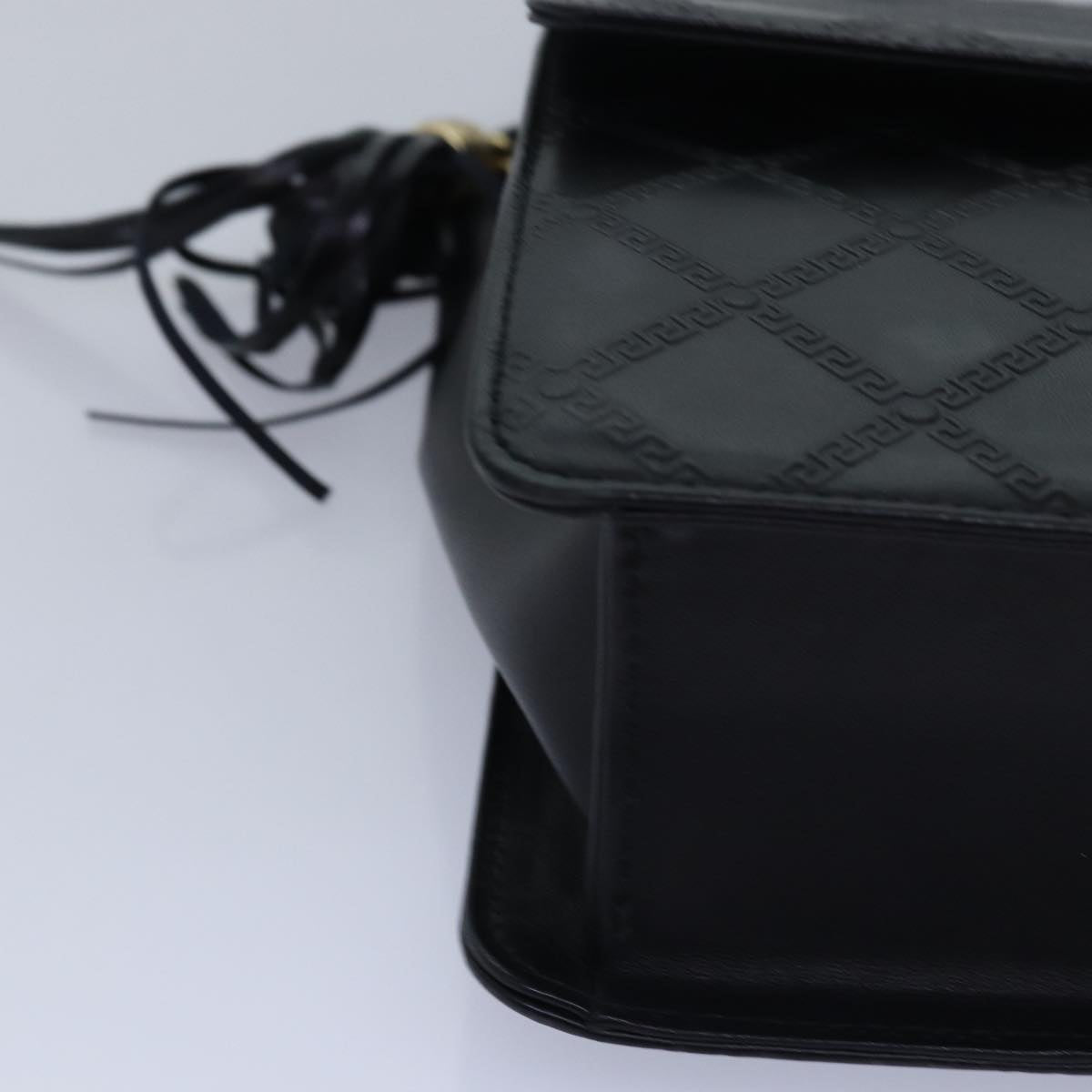 VERSACE Hand Bag Leather Black Auth yk13086