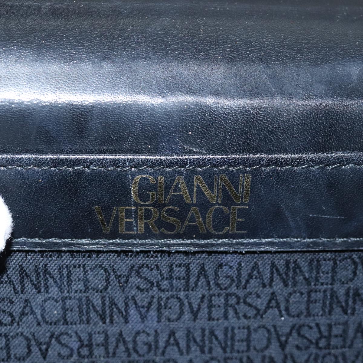 VERSACE Hand Bag Leather Black Auth yk13086