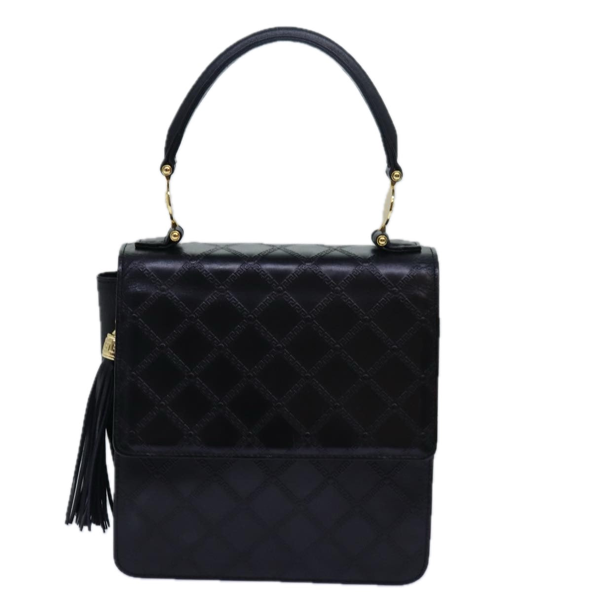 VERSACE Hand Bag Leather Black Auth yk13086