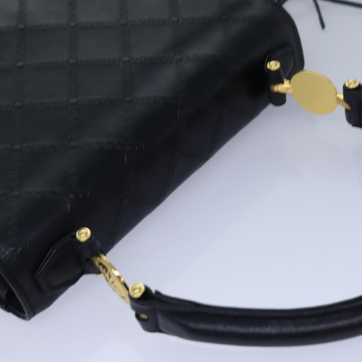 VERSACE Hand Bag Leather Black Auth yk13086