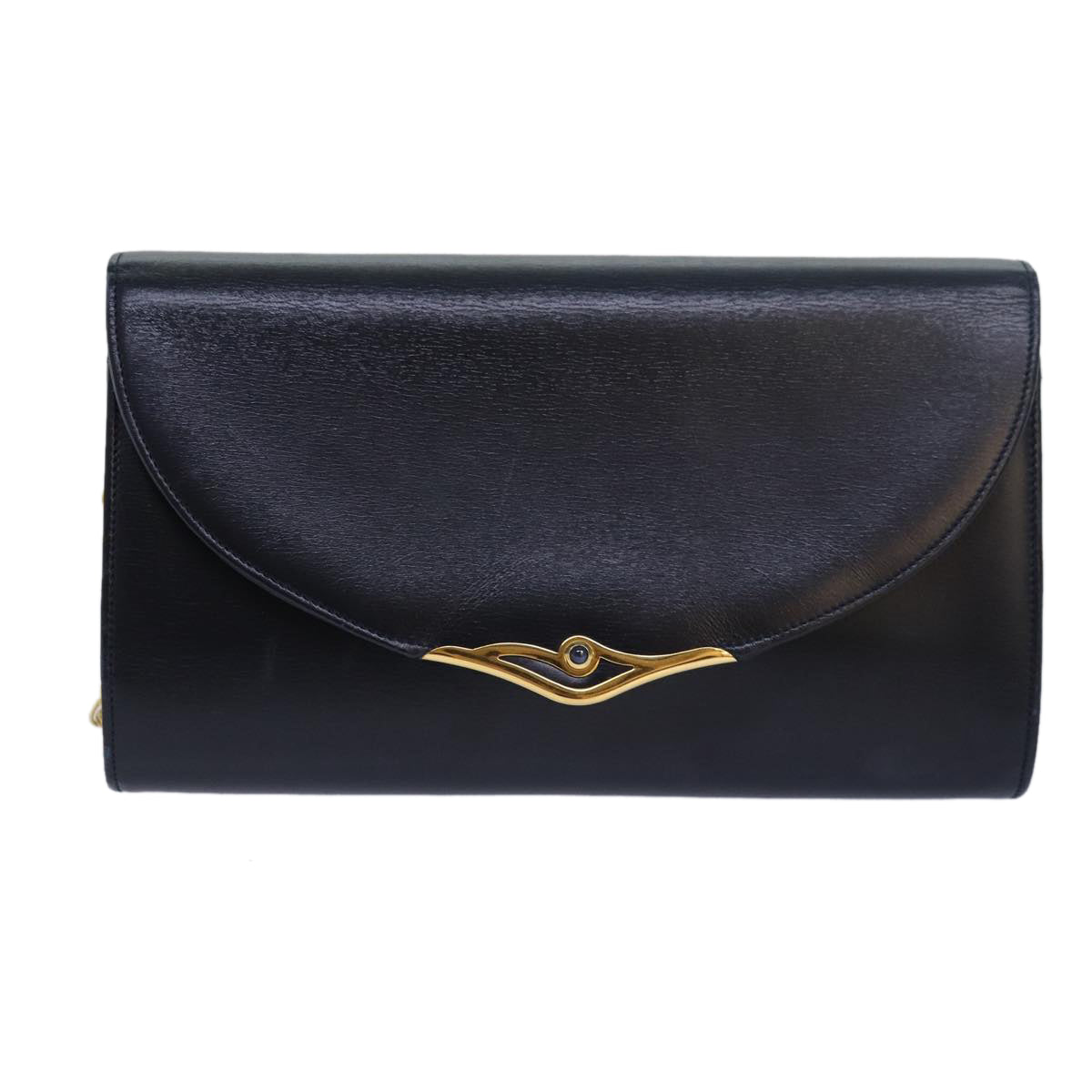 CARTIER Chain Shoulder Bag Leather Navy Auth yk13144