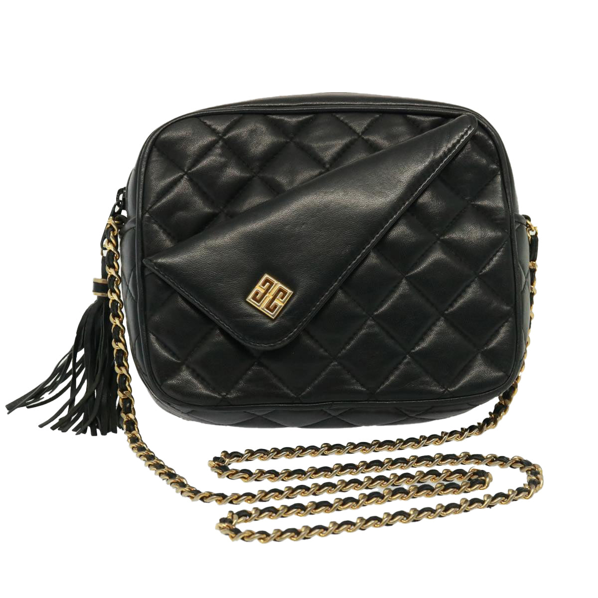 GIVENCHY Quilted Chain Shoulder Bag Leather Black Auth yk13159