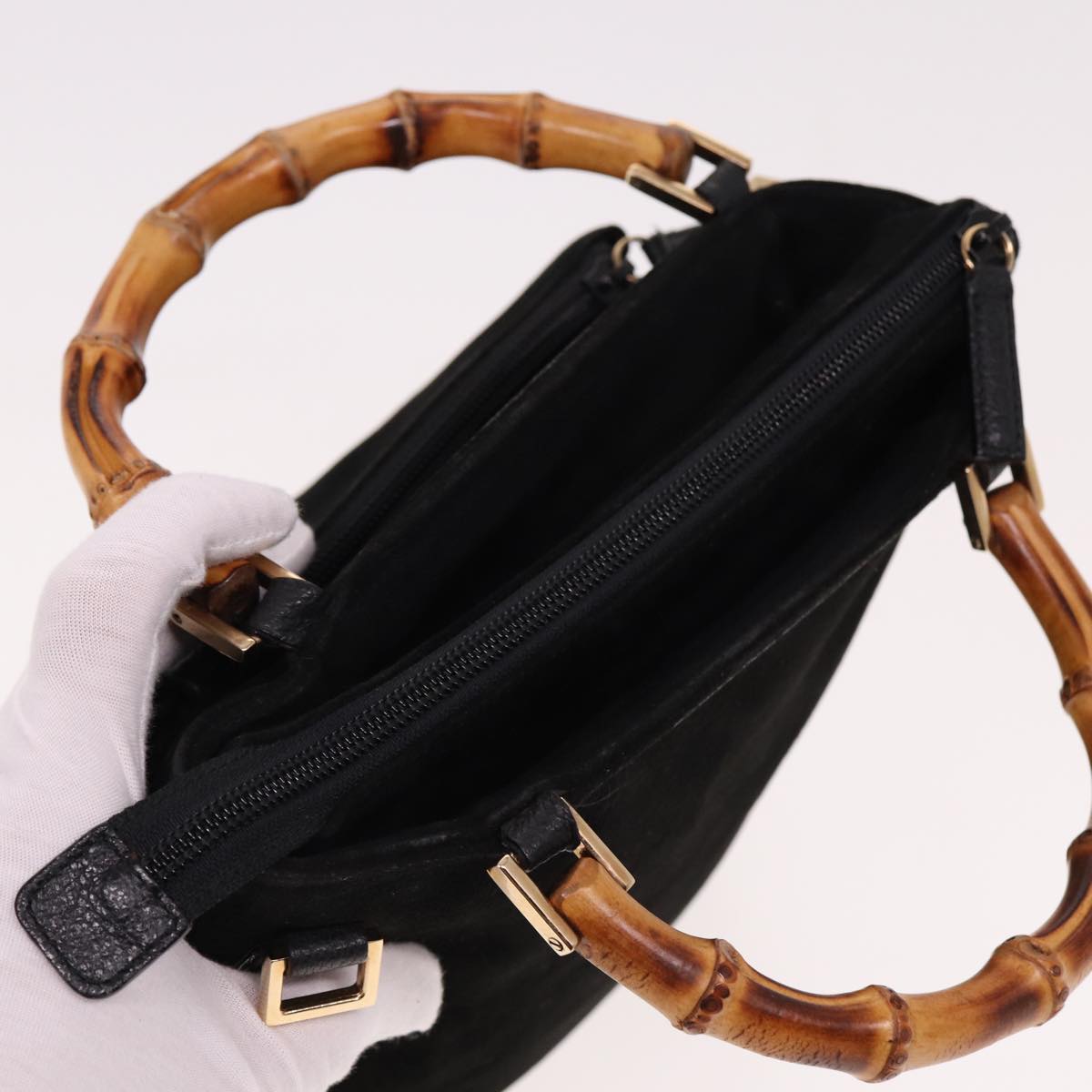 GUCCI Bamboo Hand Bag Suede Black 000 2265 0581 Auth yk13191