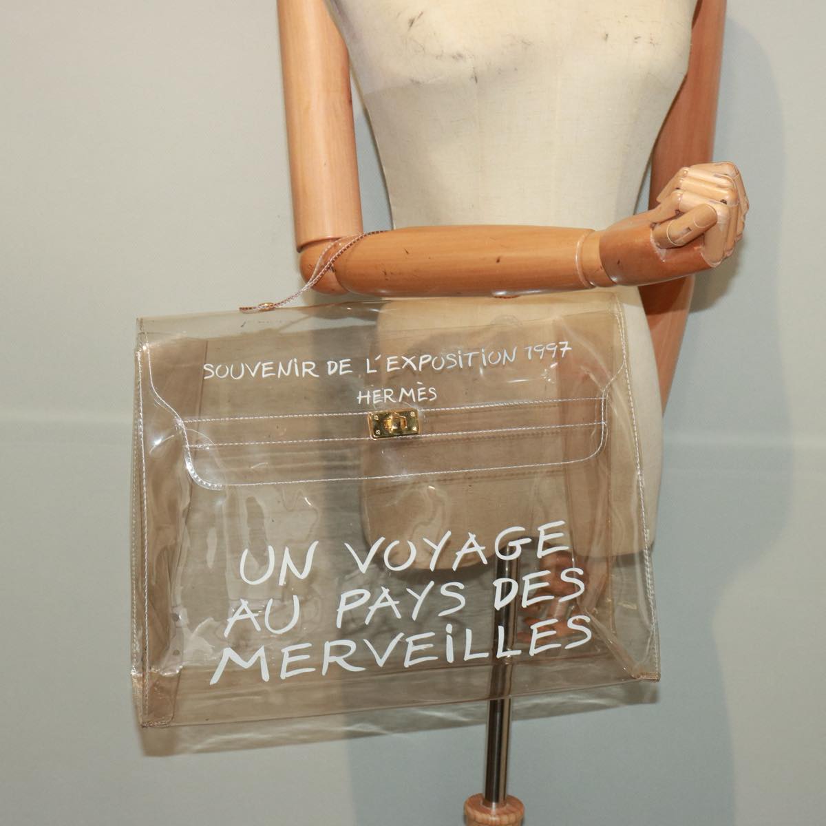 HERMES Vinyl Kelly Hand Bag Vinyl Clear Auth yk13230