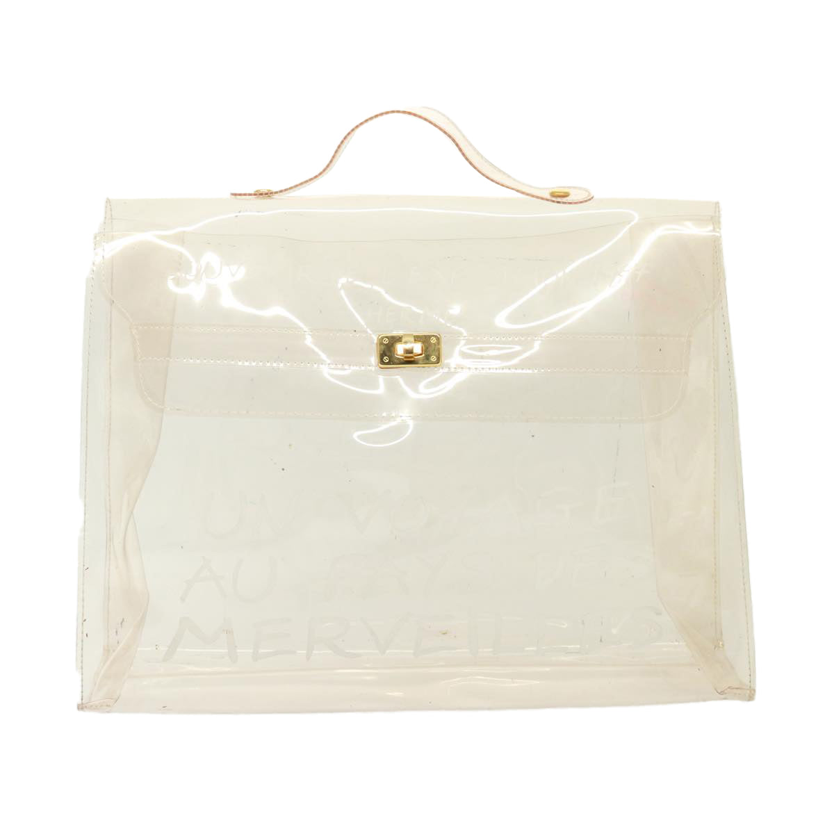 HERMES Vinyl Kelly Hand Bag Vinyl Clear Auth yk13230