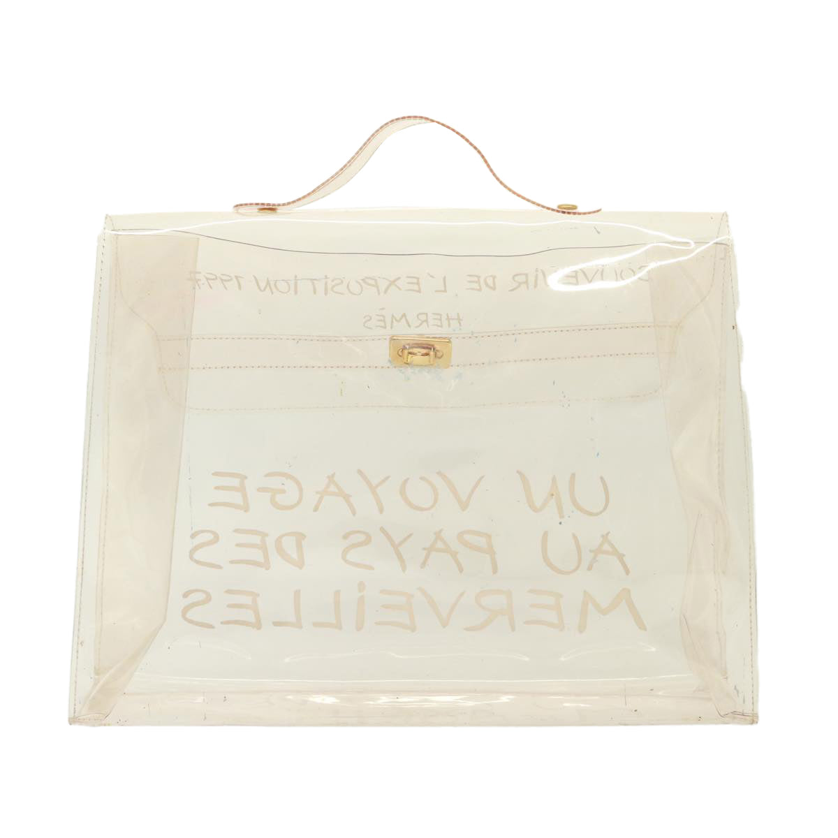 HERMES Vinyl Kelly Hand Bag Vinyl Clear Auth yk13230