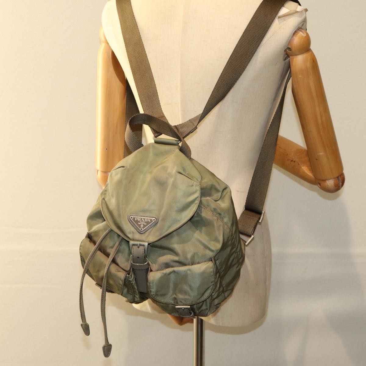 PRADA Backpack Nylon Khaki Auth yk13356