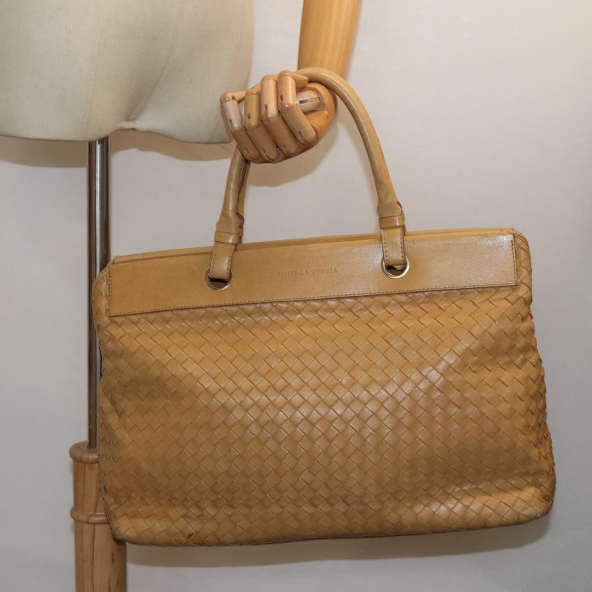 BOTTEGA VENETA INTRECCIATO Hand Bag Leather Beige Auth yk13483